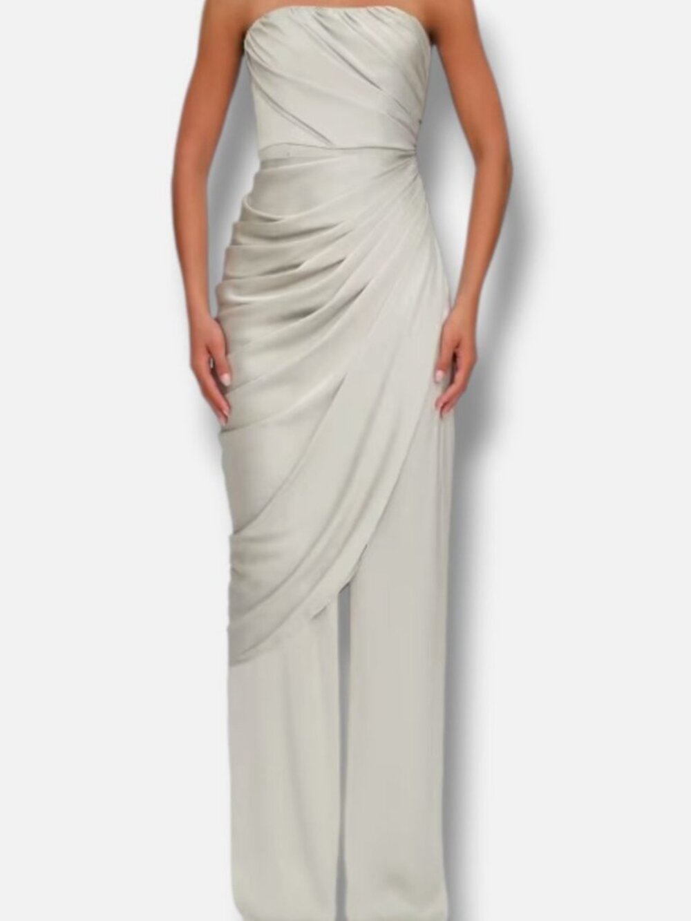 Andrea Iyamah Women's Arctic Blue Envo Draped Satin Jumpsuit Dress Size XS